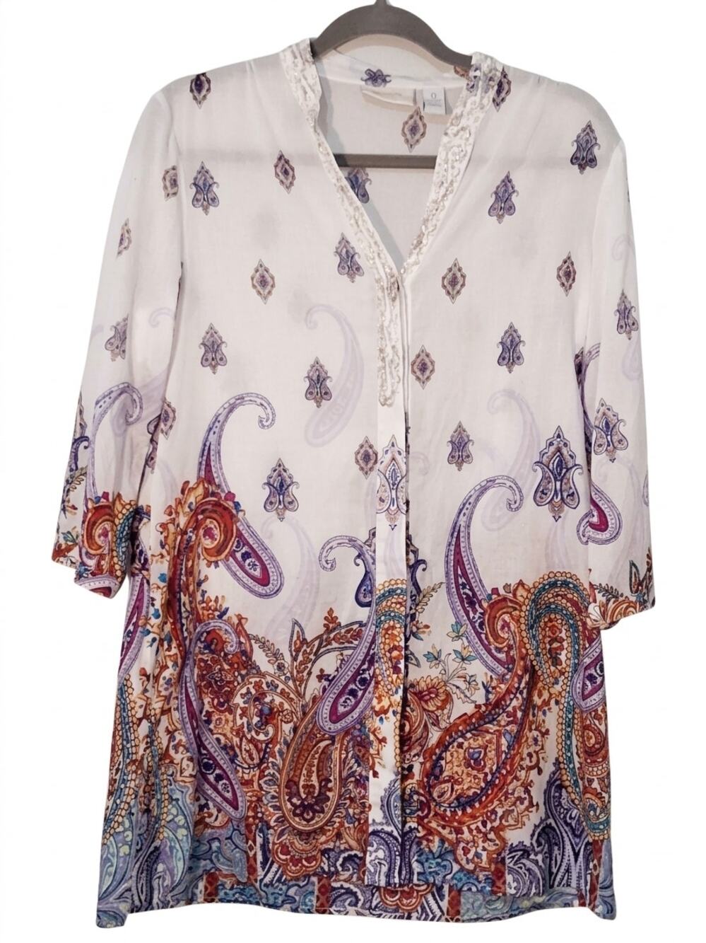 🌟 Chico's Paisley Beaded V-Neck Tunic Blouse 🌟